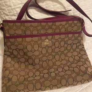 COACH BROWN FABRIC CROSS BODY, MAROON COLOR STRAP and PIPEING , NEEDS TLC 🫩🌷🌷